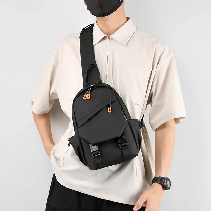 New Minimalist Nylon Zipper Couple Youth Chest Bag 2024 High Quality Splice Line Large Capacity Fashion Portable Shoulder Bag