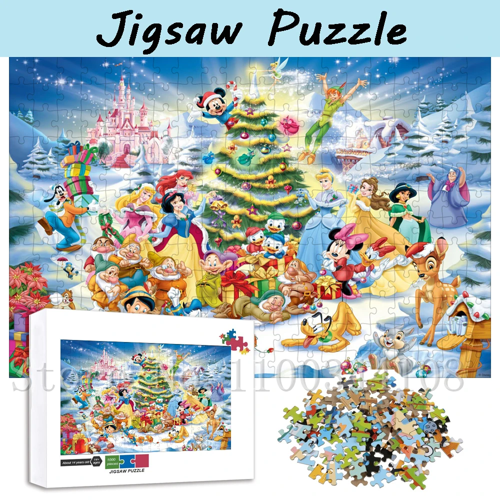 Disney Christmas Puzzles Awesome Family Fun Cartoons Mickey Disney Princess Wooden Puzzles Parent-Child Interactive Toys Gifts