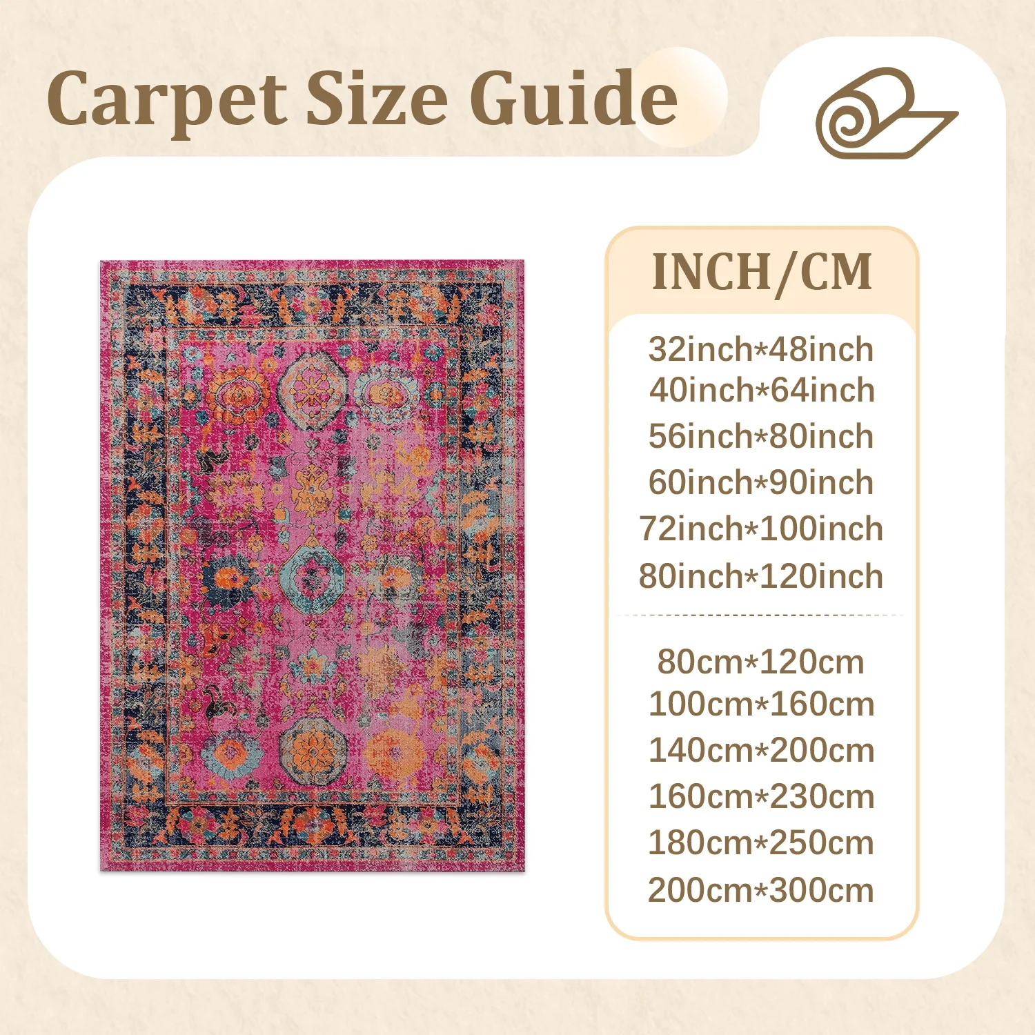 Large Indoor Area Rug, Soft Velvet Low Pile Rug with Non-slip Dotted Backing, Machine Washable Vintage Oriental Floral Rug in Vibrant Pink & Navy for Living Room, Bedroom, Home Decor