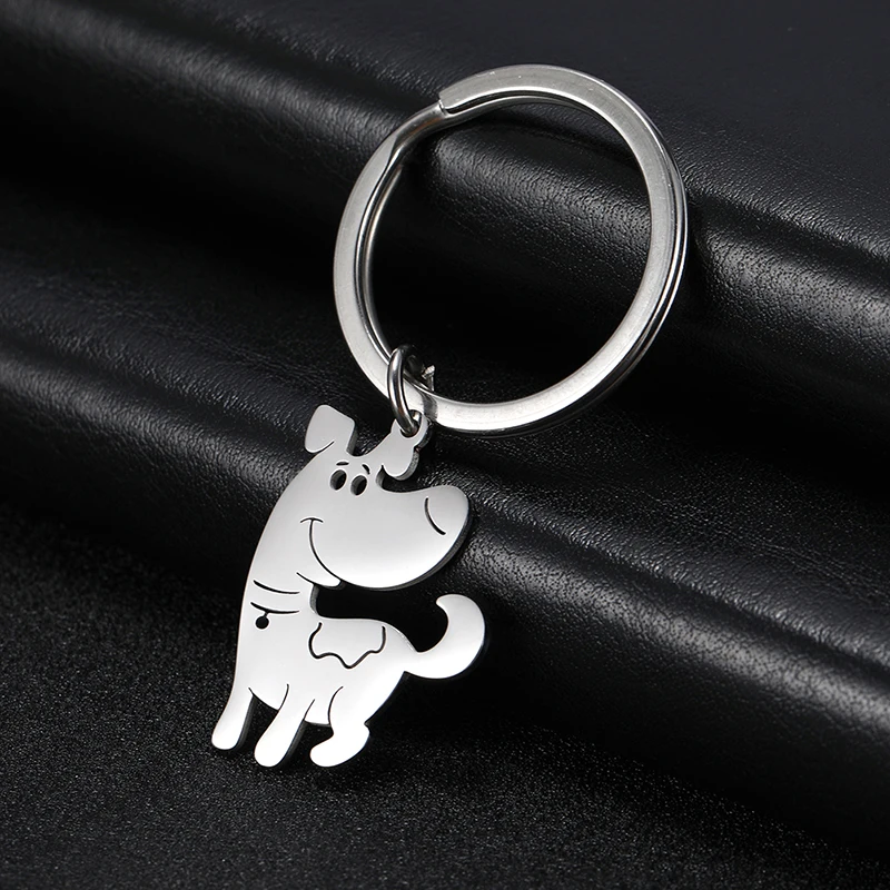 Lovely Animal Dog Rhinoceros Pendant Keychain for Women Simple Stainless Steel Silver Color Keychain Fashion Jewelry Gift