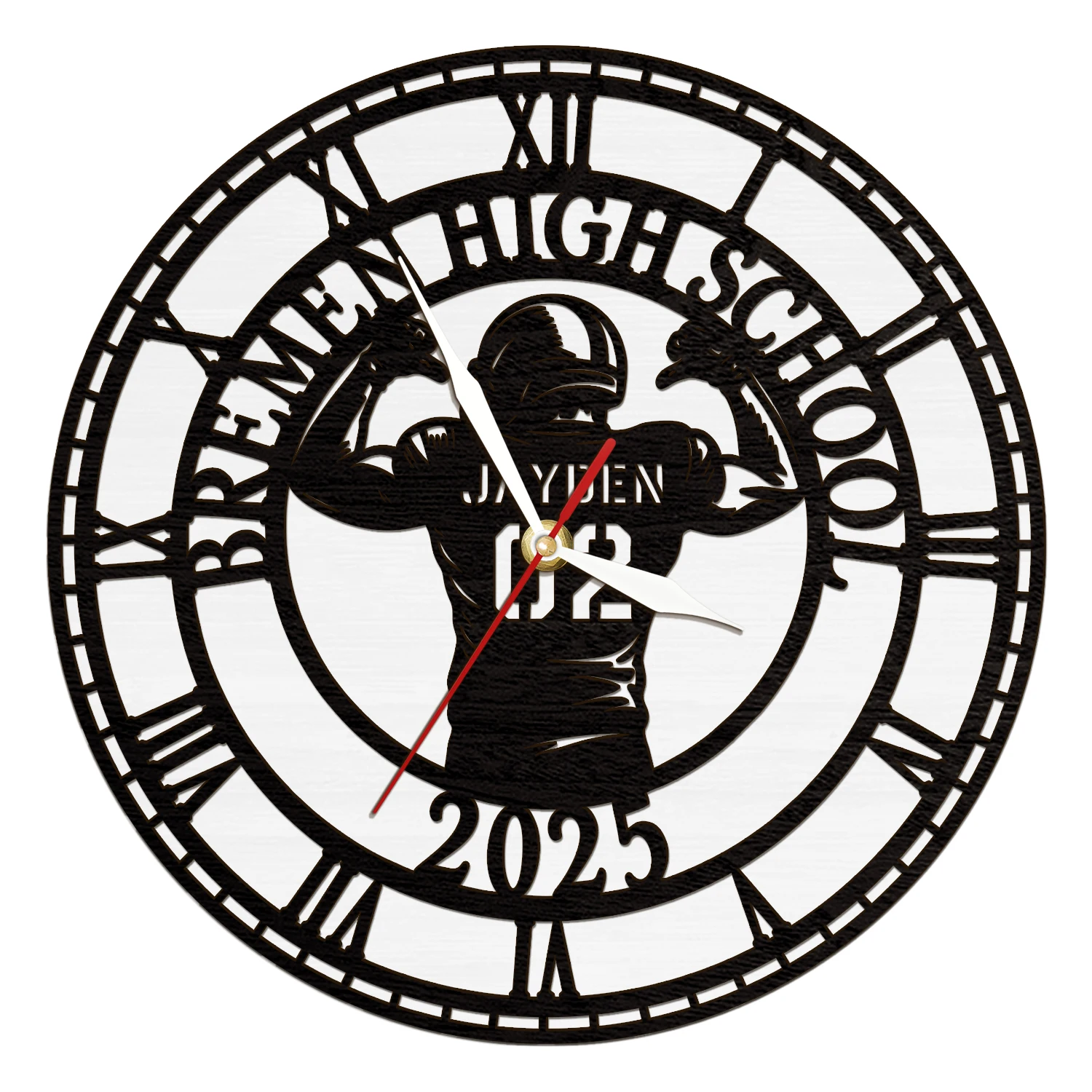 Customizable American Football LED Night Light Wall Clock For Sport Fan Room Custom Player Name Jersey Number Wooden Wall Clock