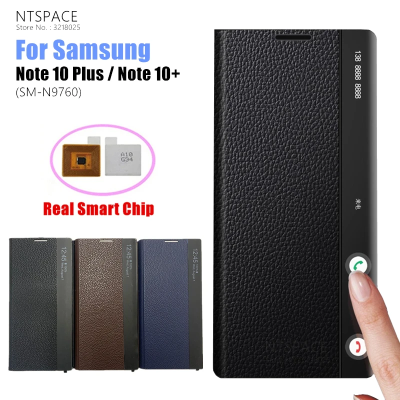 

Luxury Lychee Texture Leather Cases For Samsung Galaxy Note 10 Plus Note10+ Free-flip Answer Calls Window View Smart Flip Cover