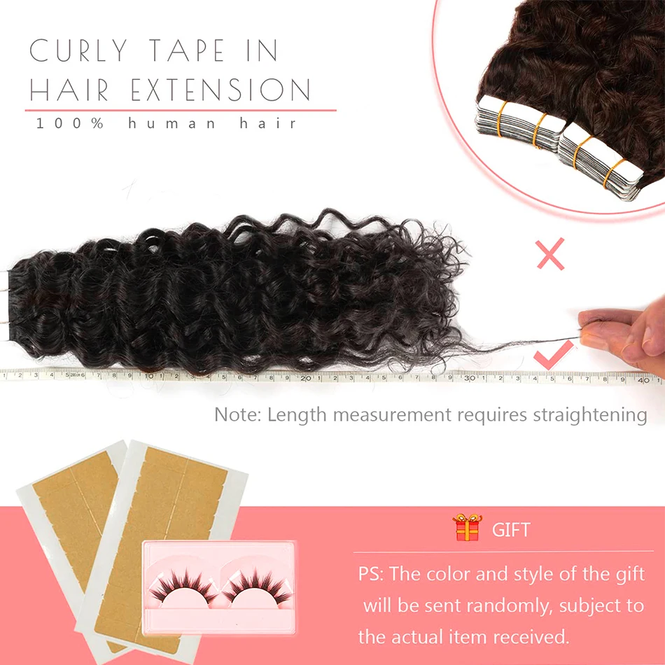 Tape In Hair Extensions Water Wave Real Human Hair 2# Dark Brown Natural Cural Tape On Hair Ectensions Skin Weft Hairpiece 2G/Pc