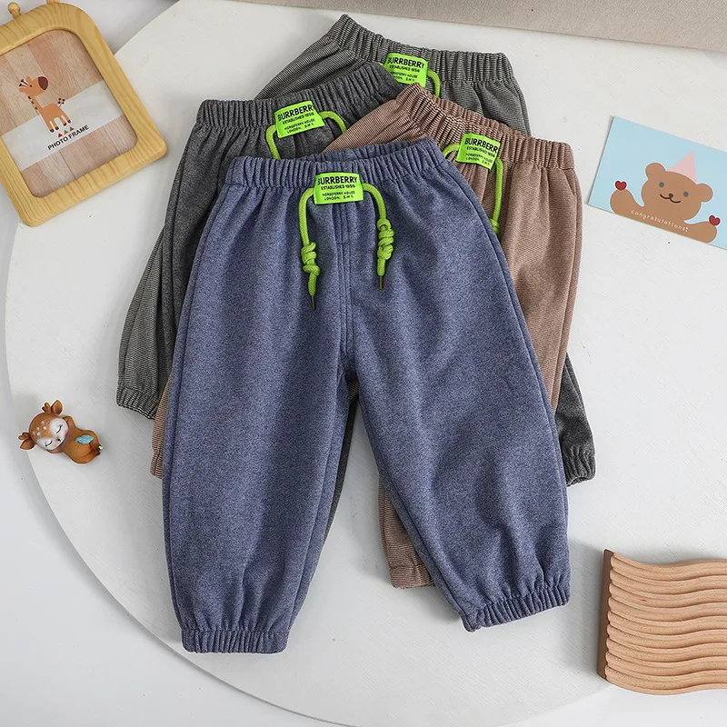 

Autumn 2-6 Year Baby Boys Sweatpants Elastic Waist Velvet Versatile Exterior Cotton Children Boys Jogger Pants Little Boy Pants