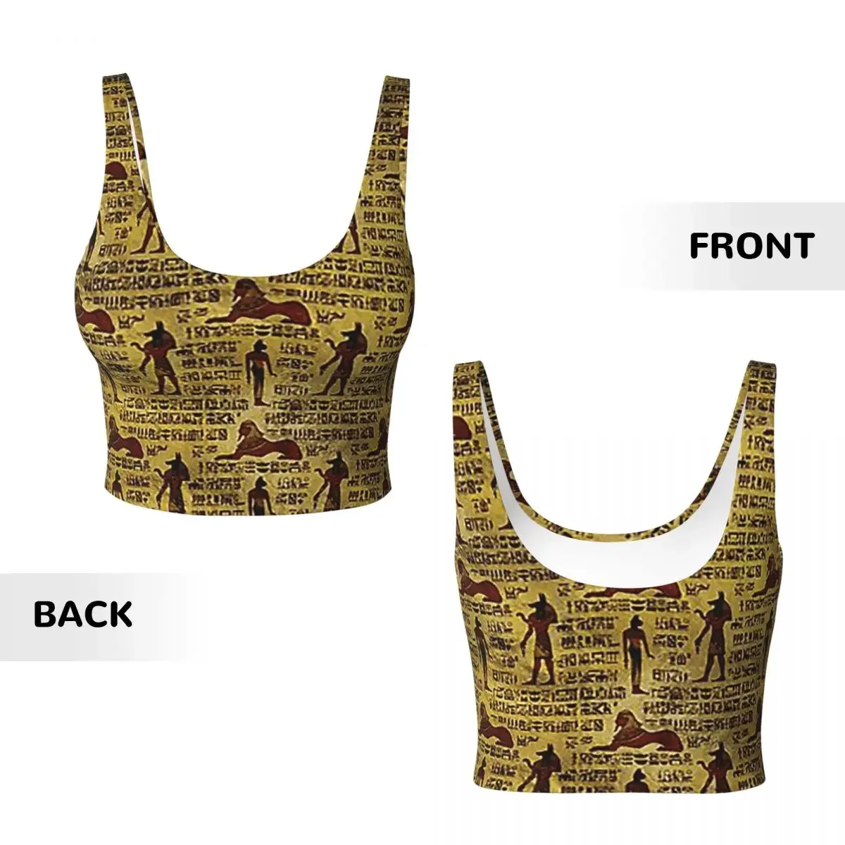 Custom Egyptian Decorative Hieroglyphics Pattern Women Sports Vest Bras Gym Workout High Impact Yoga Crop Tank Top