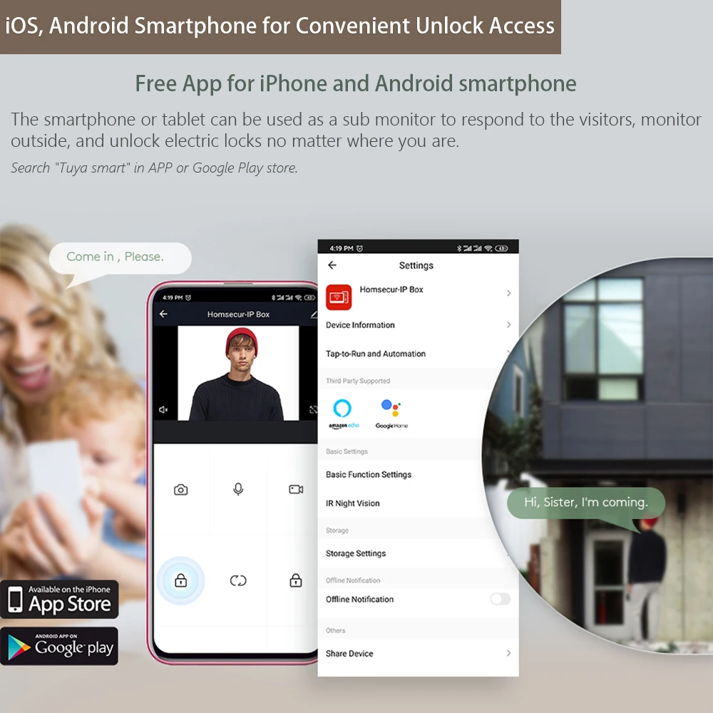 Imagem -03 - Homsecur-video Door Phone Intercom System Ip65 Câmara Campainha Senha ic Keyfobs Acesso Registro Instantâneo Fios Tuya hd