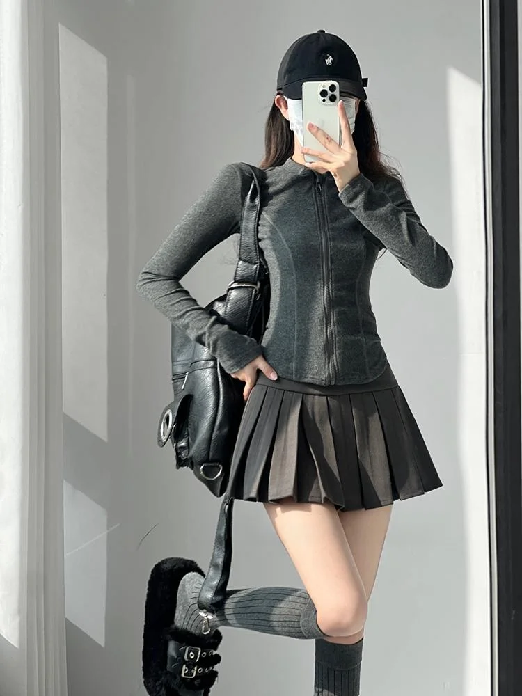 Taille haute décontractée ort jupe femmes Anti-lumière collège Sle jupe plissée minceur Design automne hiver Faion tendance