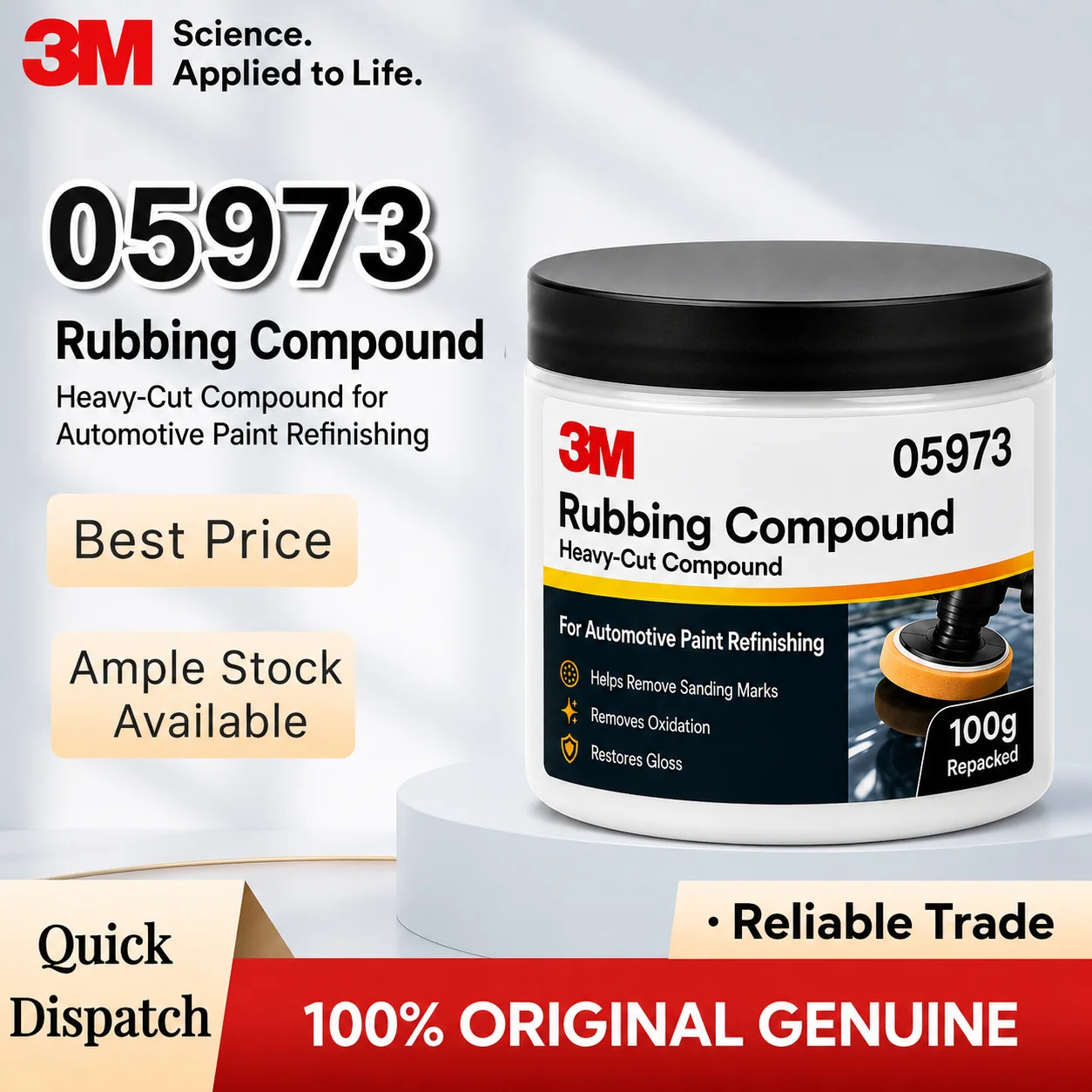 Professional 3M 05973 Rubbing Compound Fast Cut Car Paint Scratch Removal Auto Detailing Polishing Compound 100g Repacked
