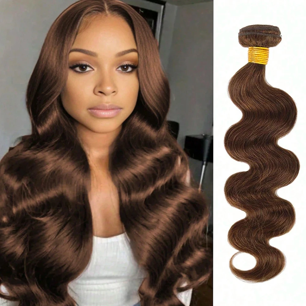 

# Наборы из 4 пучков волос: шоколадно-коричневые пучки с естественной волной, необработанные волосы Реми, 1/3/4 шт., двойная прядь для наращивания ﻿