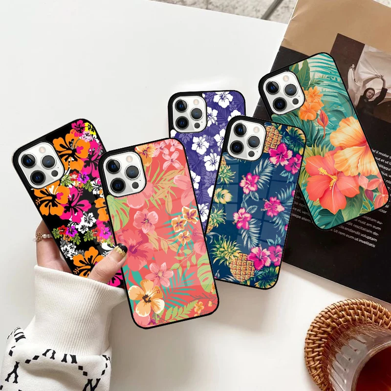 Tropical aloha Hibiscus Pattern Strong Magnetic for iPhone 15 16 14 13 Pro Max 11 12 Mini Magsafe Wireless Charging Cover