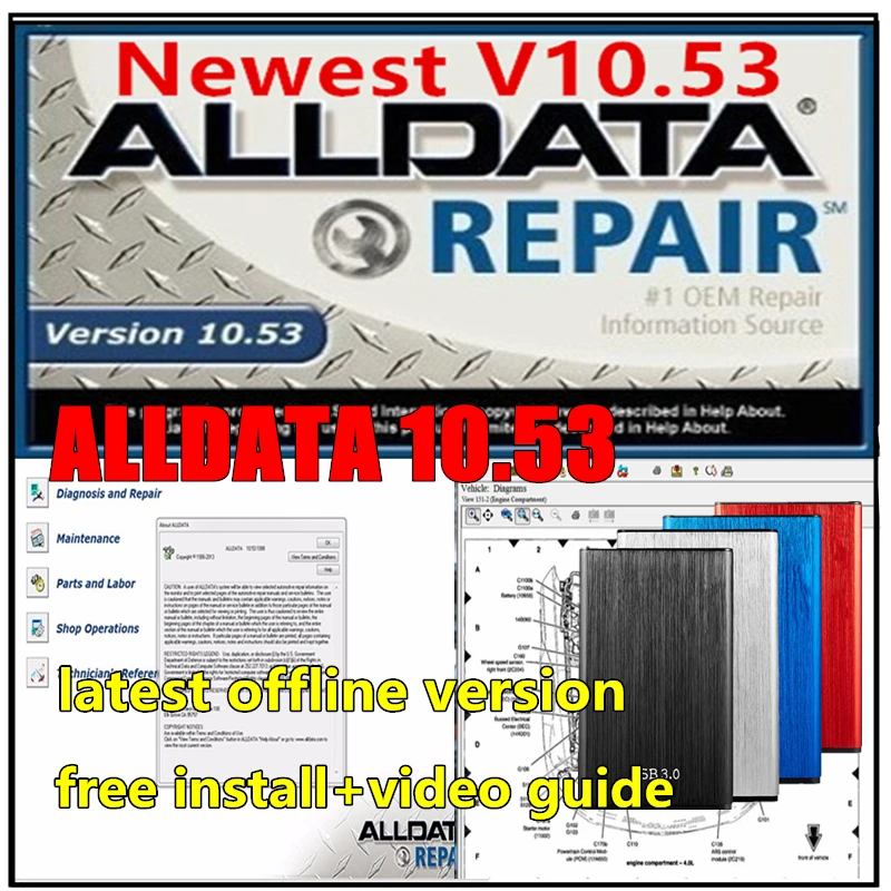 Latest offline All data Auto Repair Software Alldata 10.53 Software with Wiring Diagrams in 640GB HDD Free Remote Install