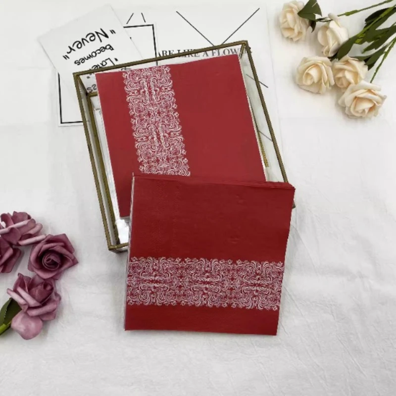 Colorful Printed Napkins High-end Red Wedding Paper Napkins 2 Ply Wedding Disposable Wine Glass Table Setting Flower Paper 20pcs