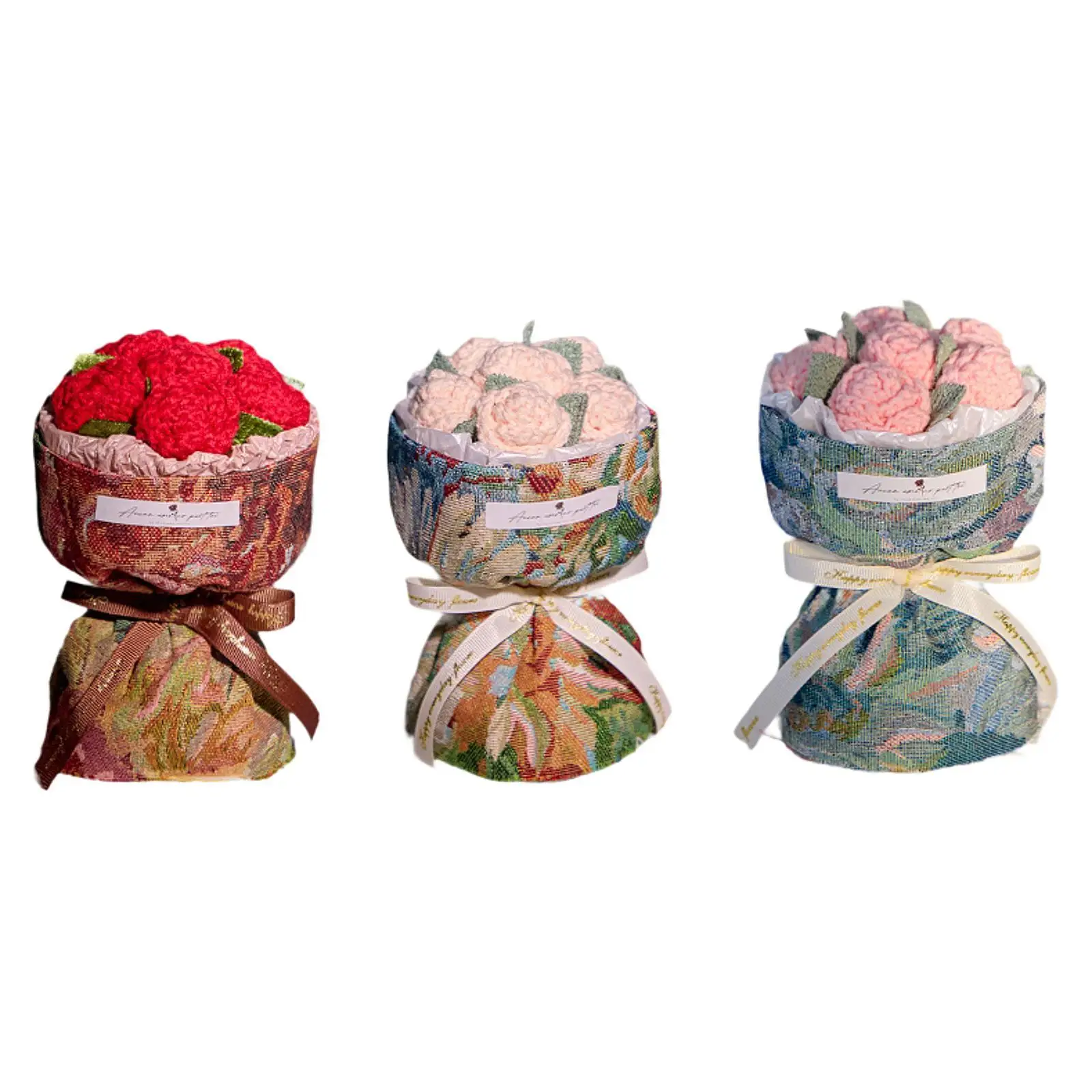 باقة زهور صناعية من الكروشيه، باقة رومانسية منسوجة رقيقة لحفلات الأصدقاء