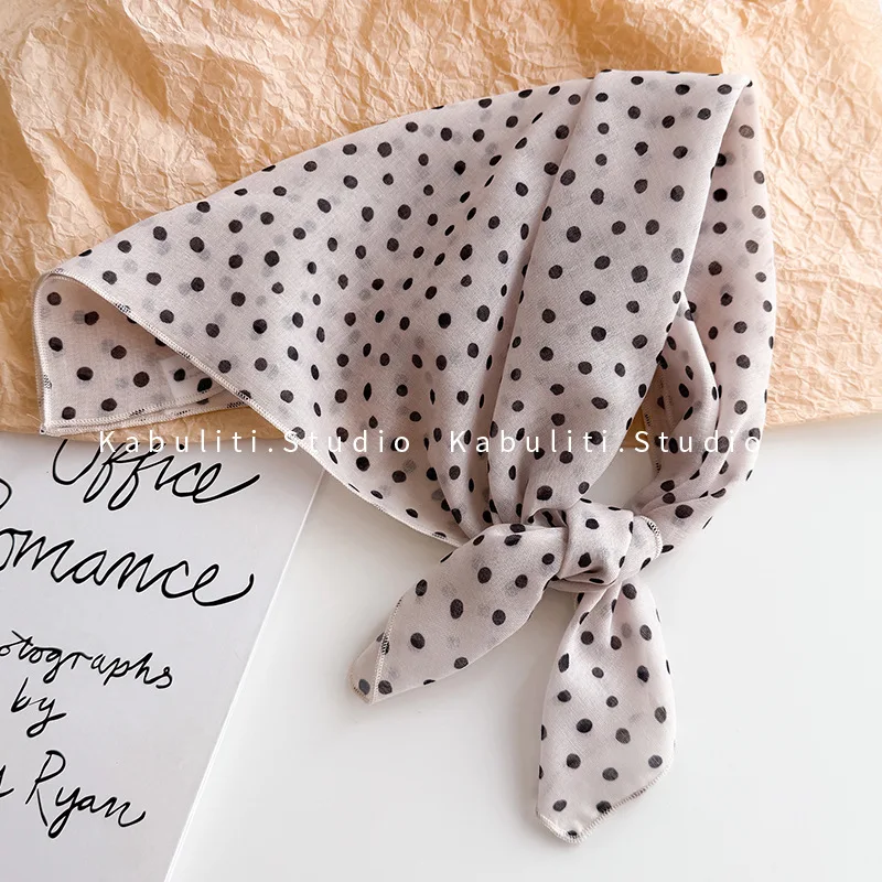 Neckerchief Chiffon Black White Polka Dot Sun Protection Headband Wrap for Women Shirt Matching Lightweight Soft Decorative