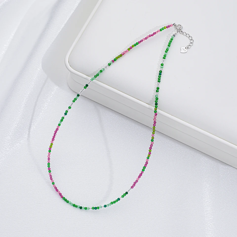 2mm Bead Necklaces for Women Black Glass Crystal with 925 Sterling Silver Chain  Accessories for Choker Jewelry  Party