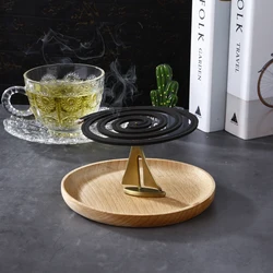 Creative Mini Metal Sailboat Incense Holder Wooden Incense Burner Mosquito Holder Incense Plate Ash Catcher Buddhism Supplies