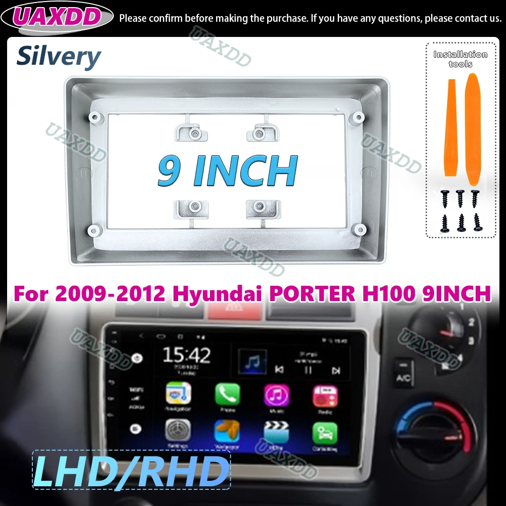 2 DIN 9 Inches Radio Fascia for Hyundai Porter H100 2009-2012 Silver Audio Stereo Reader Panel Frame Android Frame Cable Harness