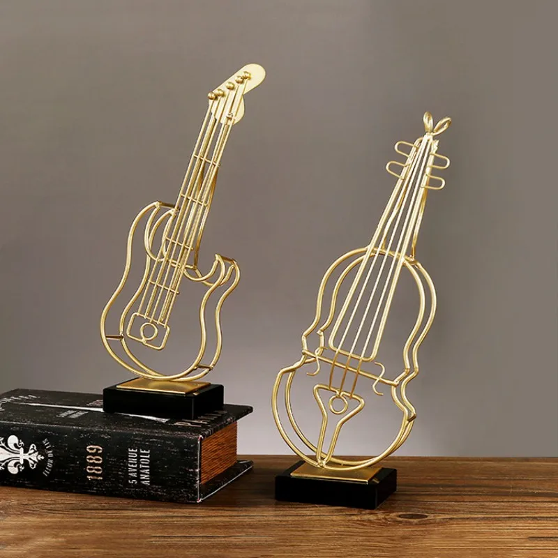 

Guitar Violin Statue Decoration Musical Instrument Sculpture Guitar Model Metal Violin Sculpture Ornaments Art Home Decoration