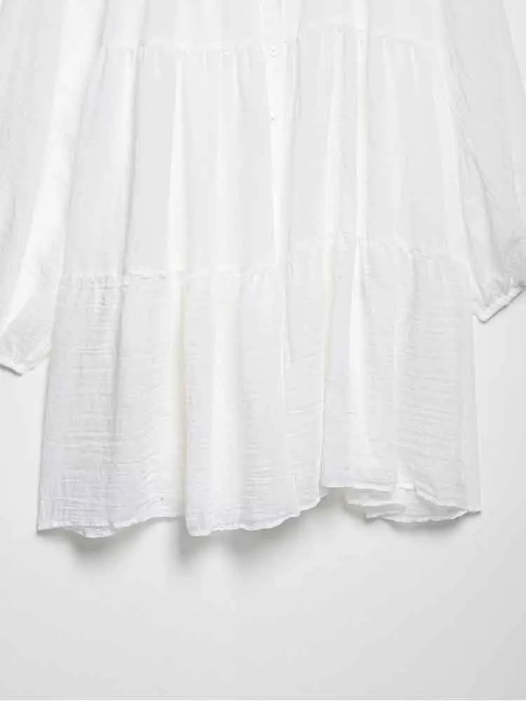 Robe à manches longues pour femmes, style européen, nouvelle mode polyvalente, simple, douce, couture superposée, chemise ample à revers