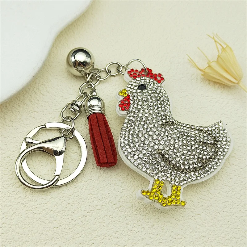 لطيف الدجاجة بيض الدجاج المنتج كيرينغ للنساء الرجال الفولاذ المقاوم للصدأ الأبيض شرابة الناس الأصدقاء حقيبة سلسلة مفاتيح مجوهرات هدايا #2