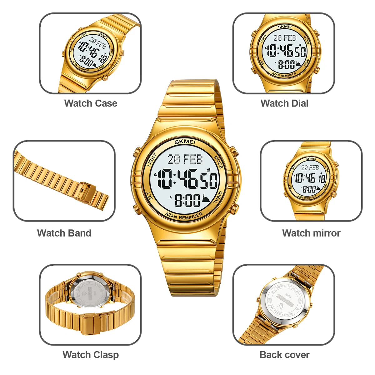 SKMEI Pilgrimage Time Reminder Watches Digital Sport Watch Waterproof Wristwatches For Men Women Qibla Name Display Reloj Hombre