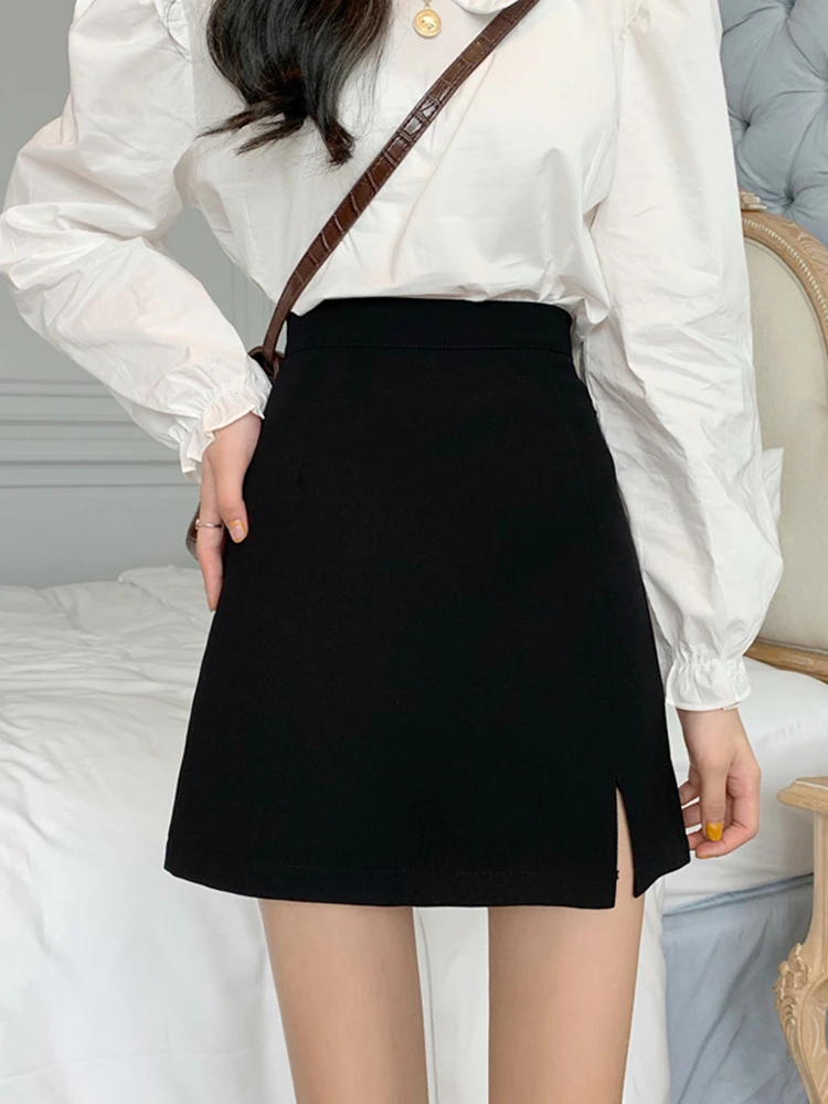 

Костюм с юбкой-трапецией больших размеров, облегающие брюки-юбка с высокой талией, весенняя новинка в корейском стиле для офиса, чистый черный цвет