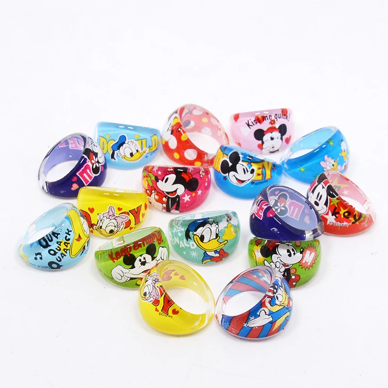 10/15/20Pcs Cartoon Disney Mickey Minnie Heart Rings Acrylic Rings Baby Shower Girls Jewellery Party Decoration Christmas Gift