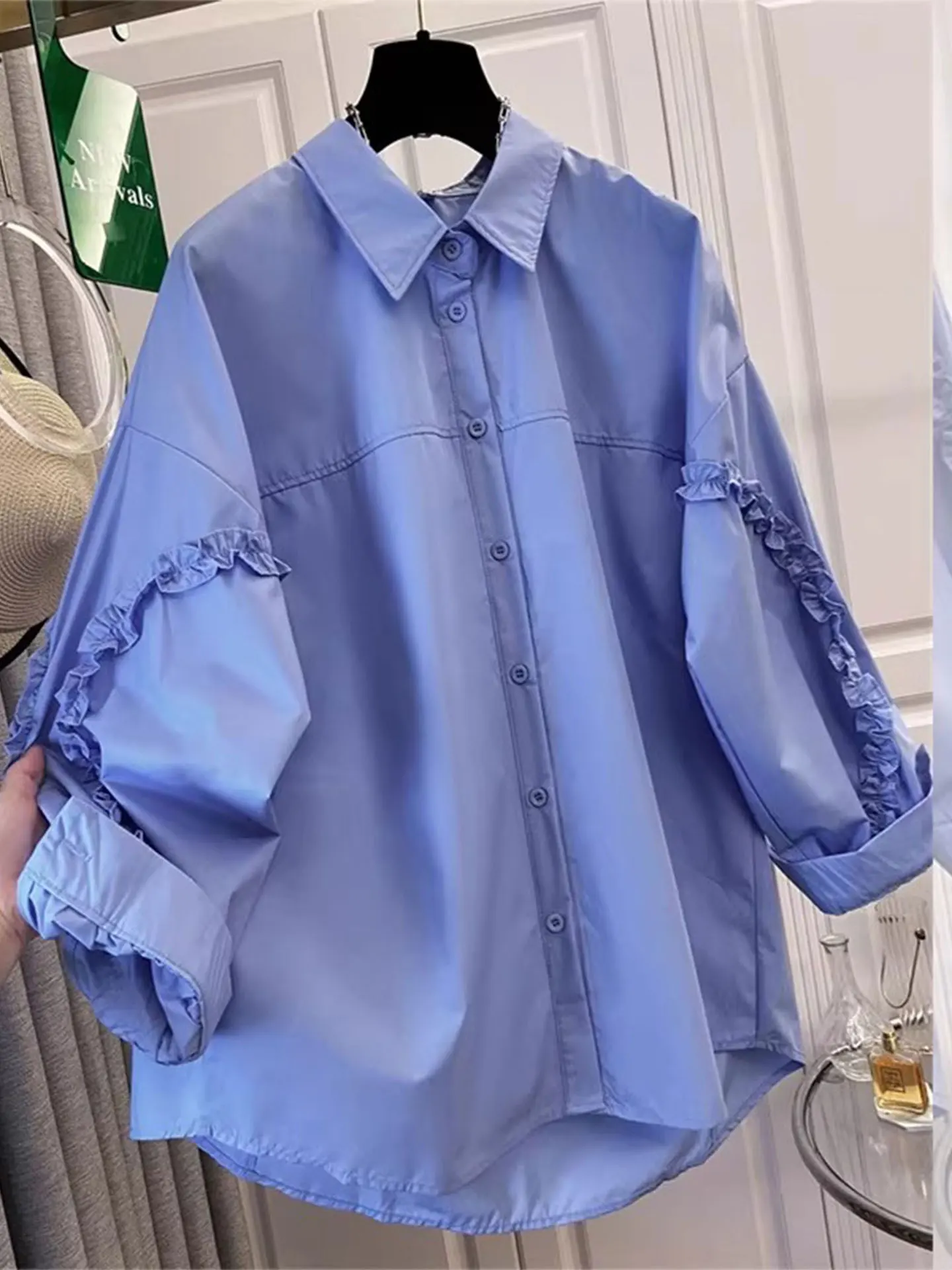 

Женская свободная универсальная блузка Ele Blue Collar в стиле Lazy Sle, весна 2026, повседневная мода, большие размеры