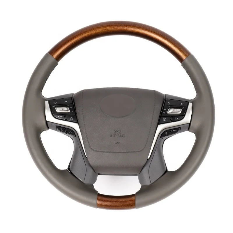 MIACTOP  Car Steering Wheel for Land Cruiser FJ200 2008-2015 up to 2018-2021 grey+ wooden landcruiser 200 steering control