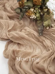 Pleated Table Runner Semi-Sheer Gauze Light Brown Khaki Cheesecloth Retro Vintage Wedding Party Christmas Decoration
