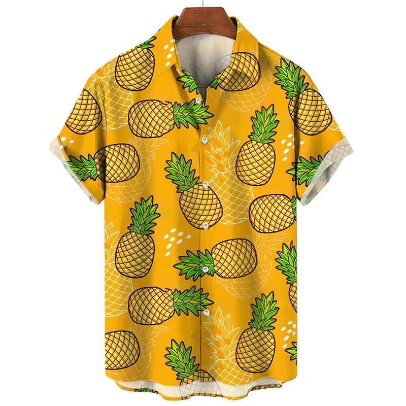 

Colorful Pineapple Pattern Hawaiian Shirts Summer Trend Short Sleeve Funny Fruits 3D Printed Shirts Mens Loose Casual Blouse