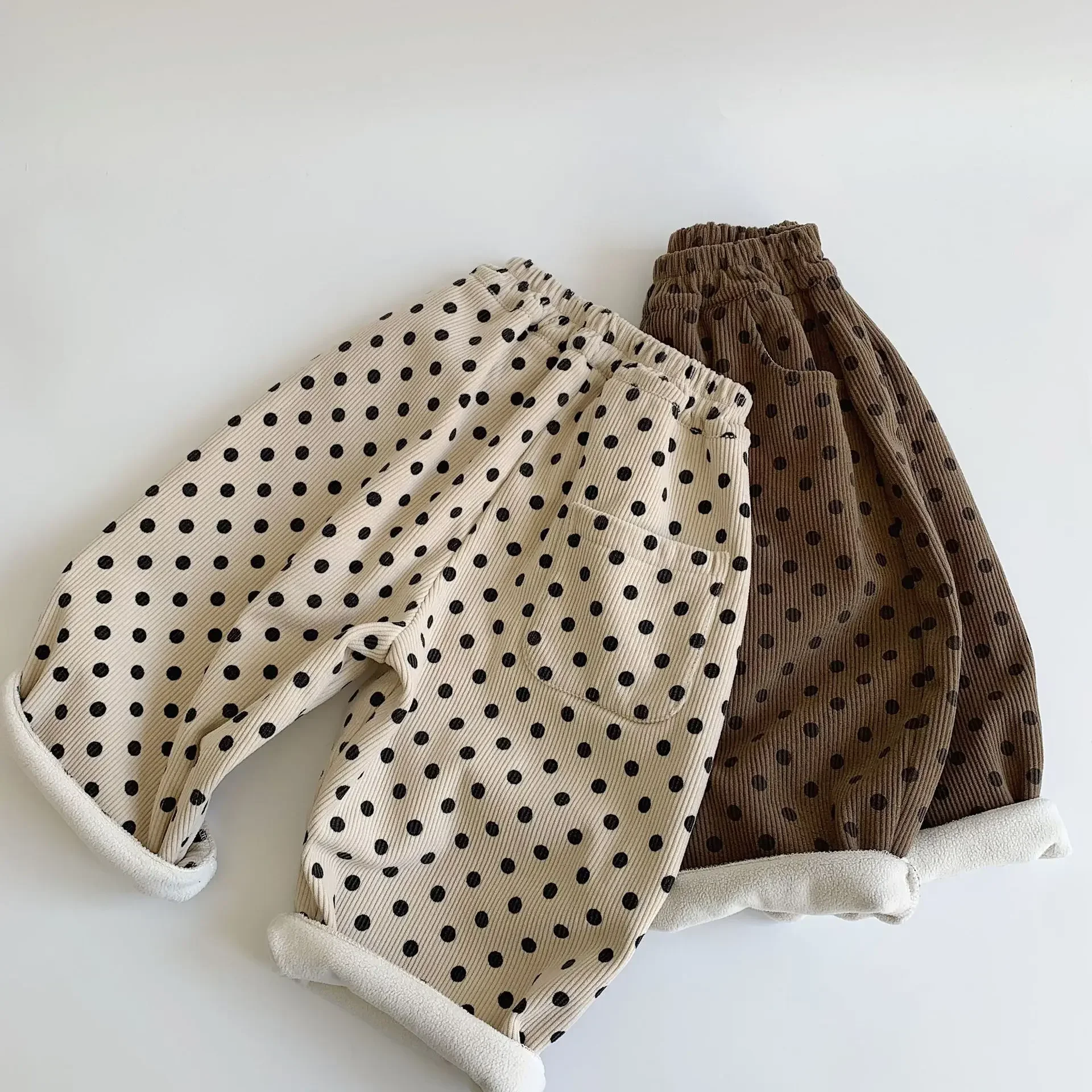 Children Clothes Kids Casual Pants 2024 Winter New Boys and Girls Polka Dot Pants All Match Fashion Korean Style Cashmere Pants