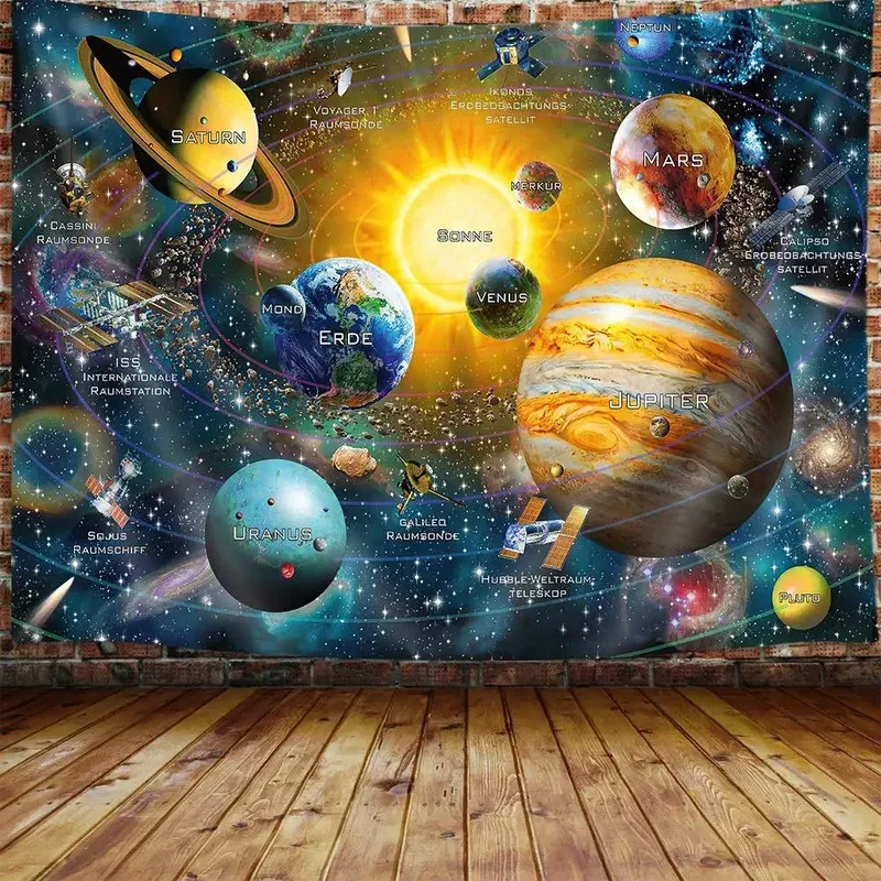 Tapiz VIKAMA Cosmic Death Planet | Decoración de Pared Galaxia Azul | Perfecto para colgar en el dormitorio, dormitorio universitario o sala de estar