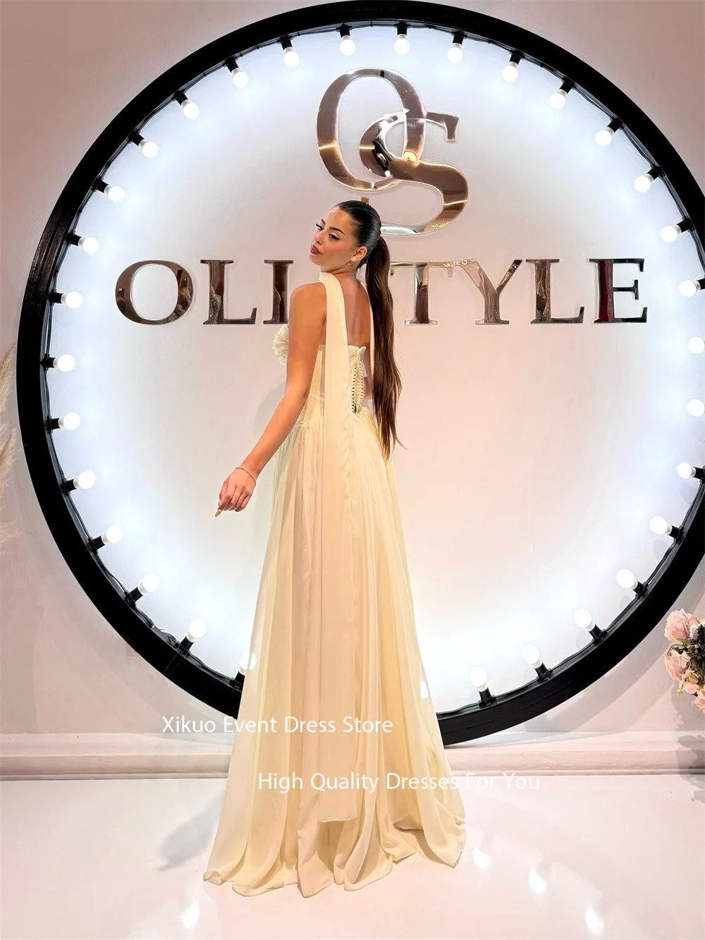 Xikuo カットアウトシフォンイブニングドレス バックレス スイートハート ベスティドス デ ガラ ロング Aライン ユニーク ブリン プロムドレス カスタマイズ