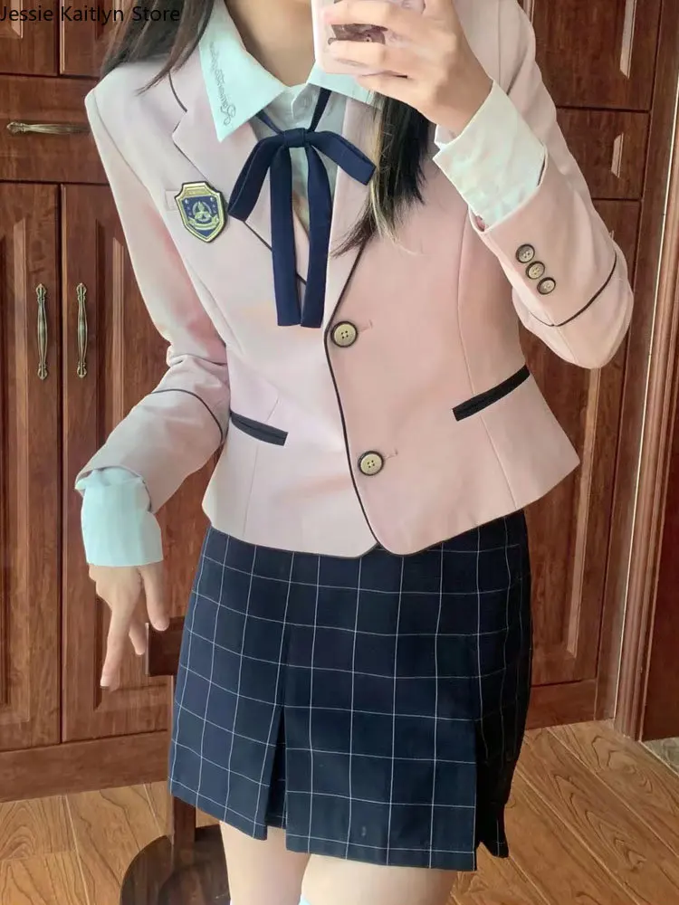 Japanse Student Kawaii Jk Schooluniform Mode Lange Mouw Gebreide Vest Uniform Koreaanse Zoete Leuke Meisjes Blazers Plooirok