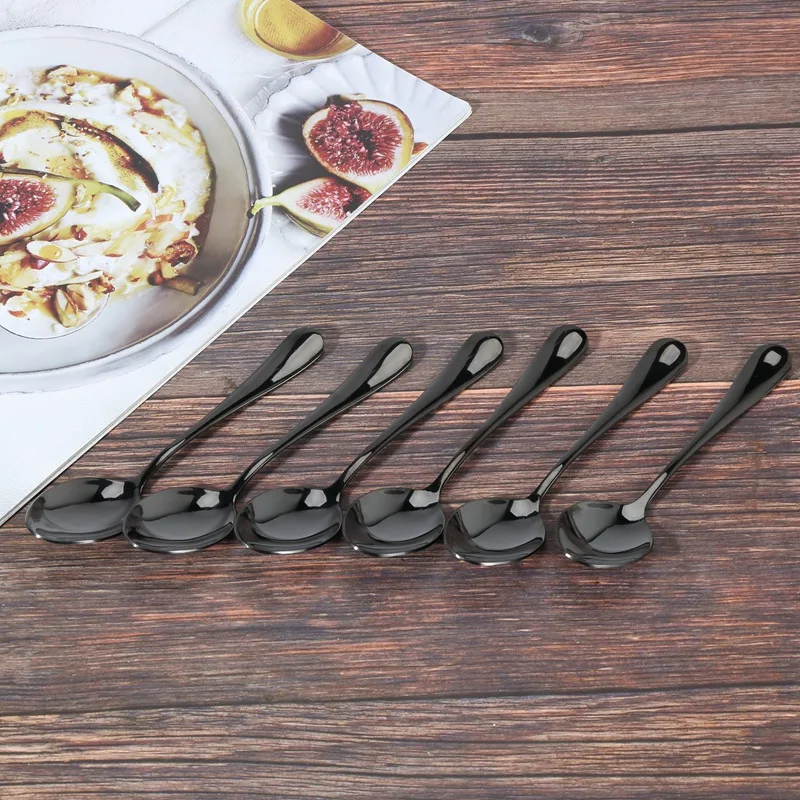 Black Teaspoons Teaspoons, Mini Stainless Steel Cake Spoons, Scoop For Ice Cream , Small Teaspoons For Dessert, Set Of 6 (Black