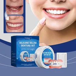 Novo conjunto de dentes falsos de alta qualidade, folheados superiores e inferiores de silicone, kit de dentadura macia para rir perfeito, grânulos de reparo, lacunas dos dentes, conjunto de beleza