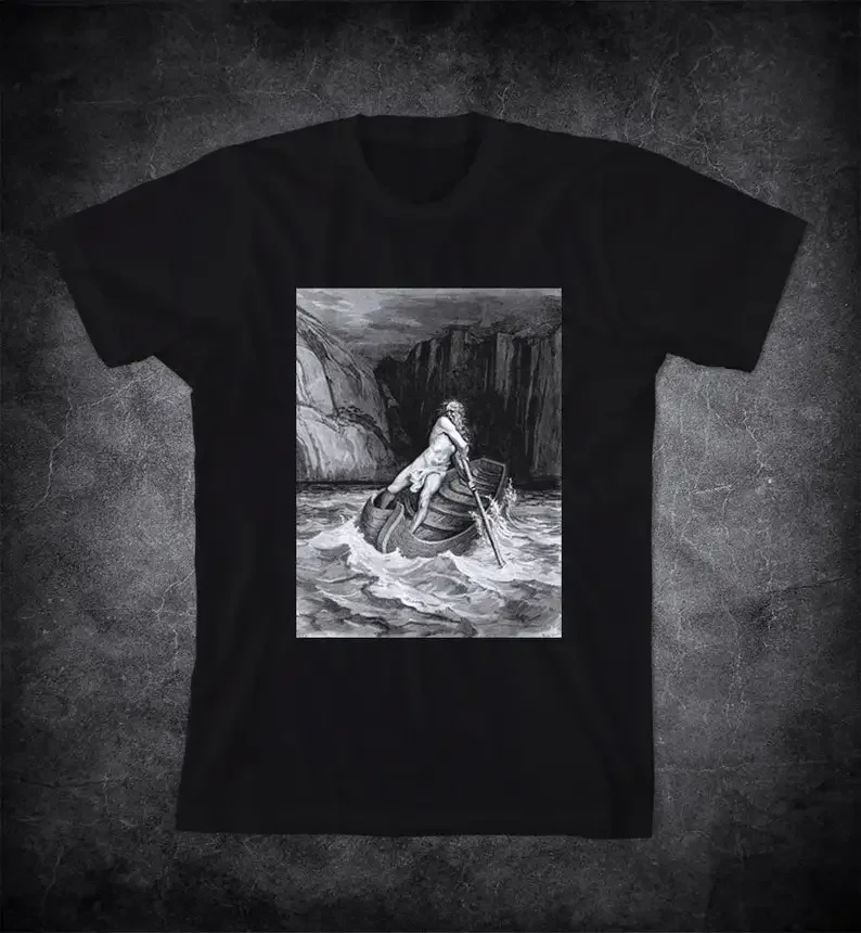 GUSTAVE DORE t-shirt - The Arrival of Charon, Gustave Dore illustration, Engraving, Dante's Inferno t-shirt, Hell, River Acheron