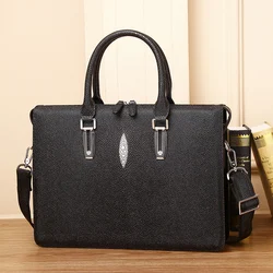 Bolso de mano de cuero genuino para hombre, bolsa cruzada de gran capacidad con múltiples compartimentos, con diseño de pez perla, ideal para negocios y ordenador, novedad