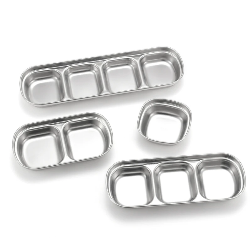 304 Stainless Steel Outdoor Camping Seasoning Plate Small Seasoning Grid Plate Chili Barbecue Sauce Barbecue Tableware