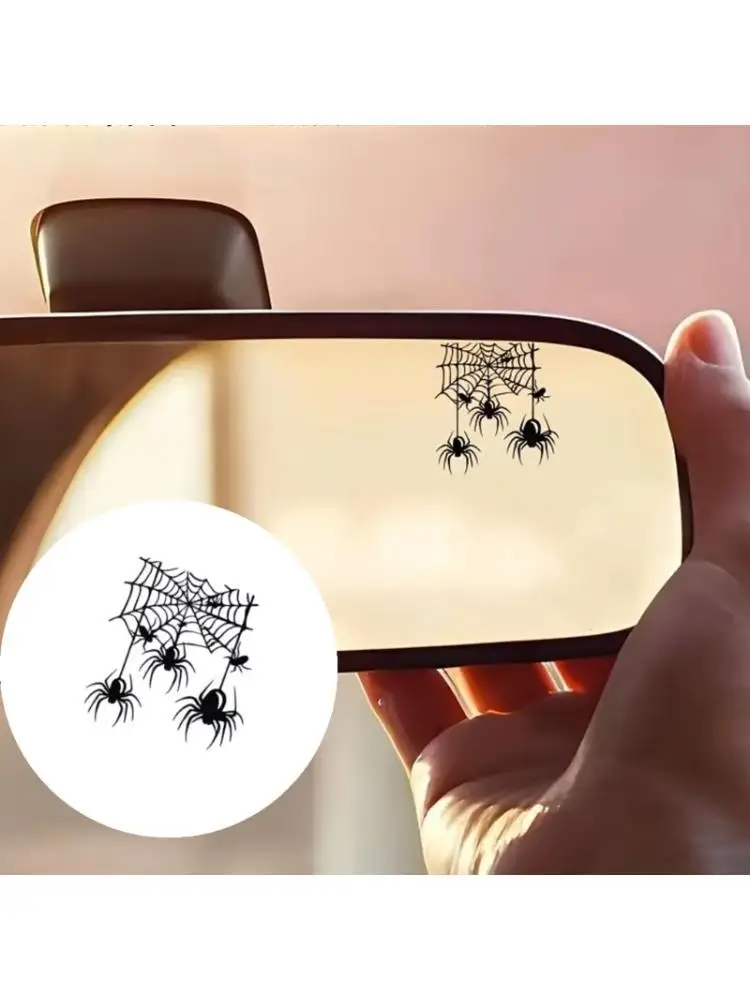 31BC Halloween Web Pattern Mirror Accent Piece, Mini Black PVC Film Sticker for Car Mirror, Makeup Mirror, Helmet, Laptop or Cup