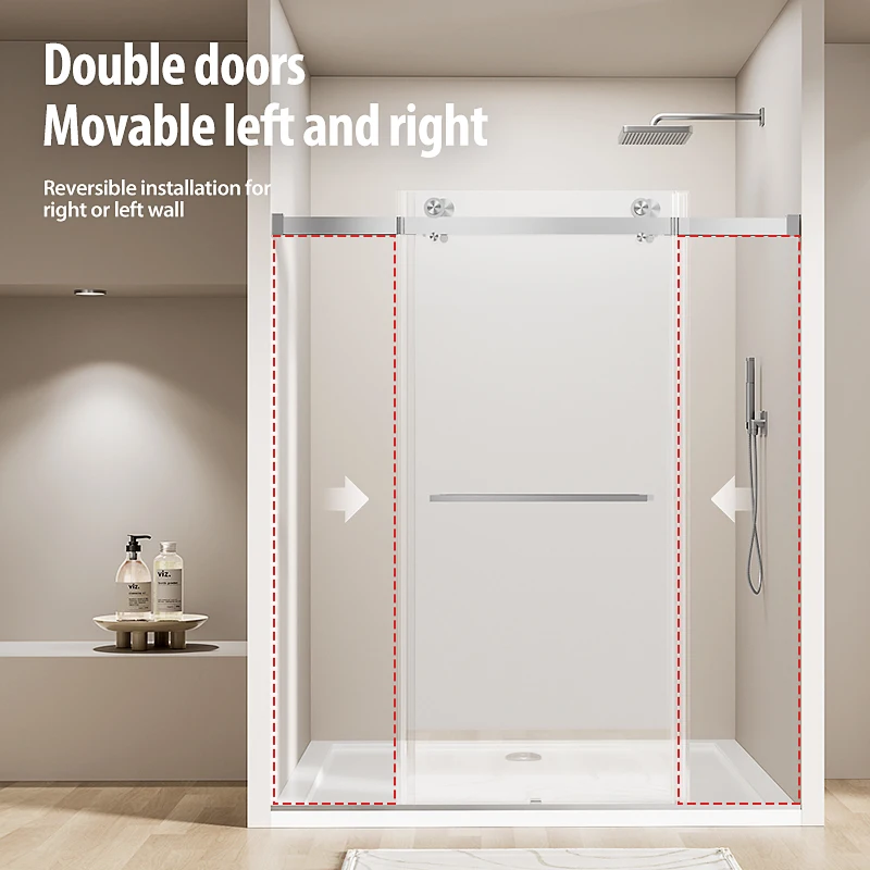 Porta de chuveiro de banheiro de 56- 60 polegadas de largura x 70 polegadas de altura, porta de vidro com vidro temperado 3C transparente de 5/16 polegadas (8 mm), processo de fixação, ferragens de aço inoxidável, níquel escovado