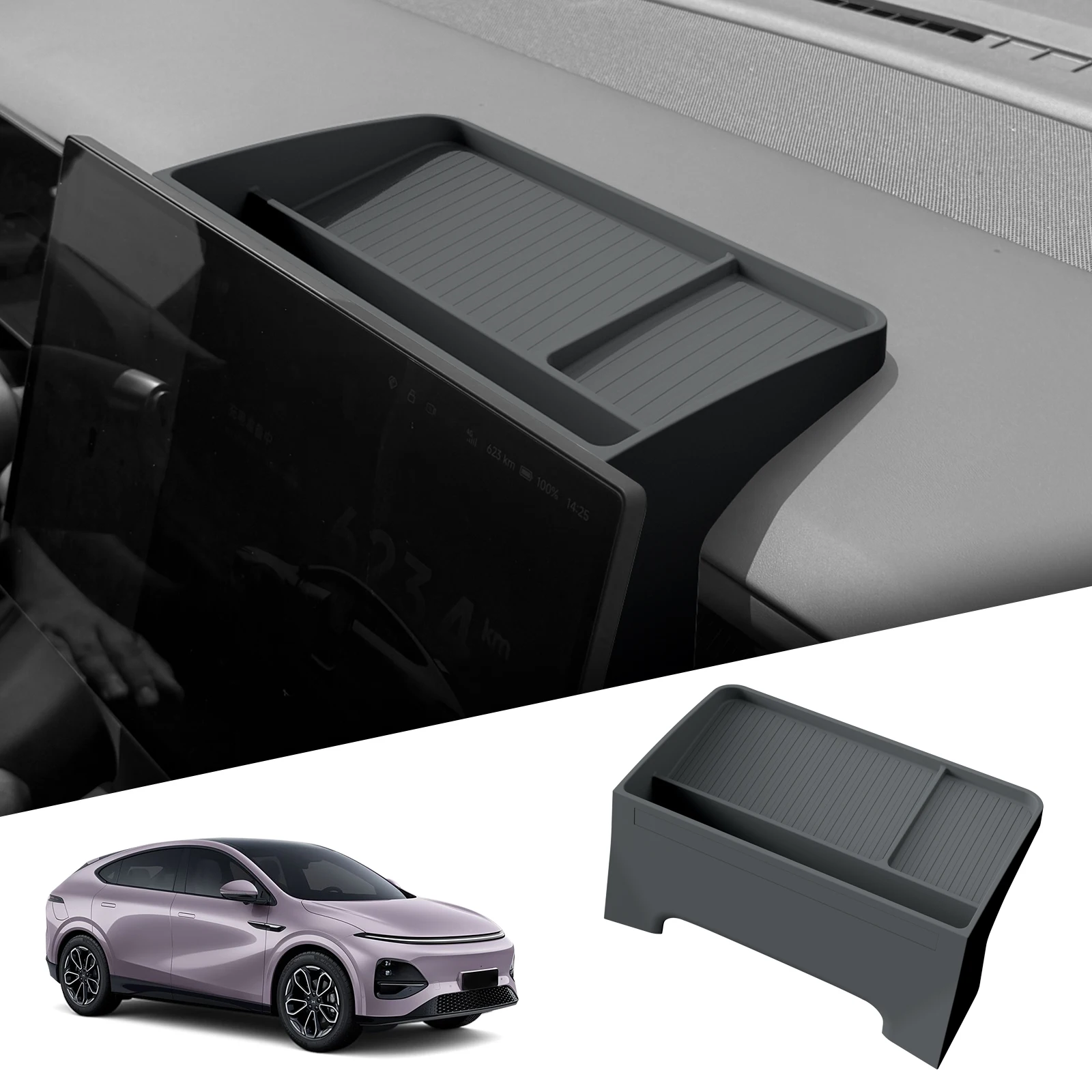 

Ящик для хранения приборной панели для Xpeng G6 2025, автомобильный экран, задний силиконовый лоток, органайзер, аксессуары для укладки и уборки