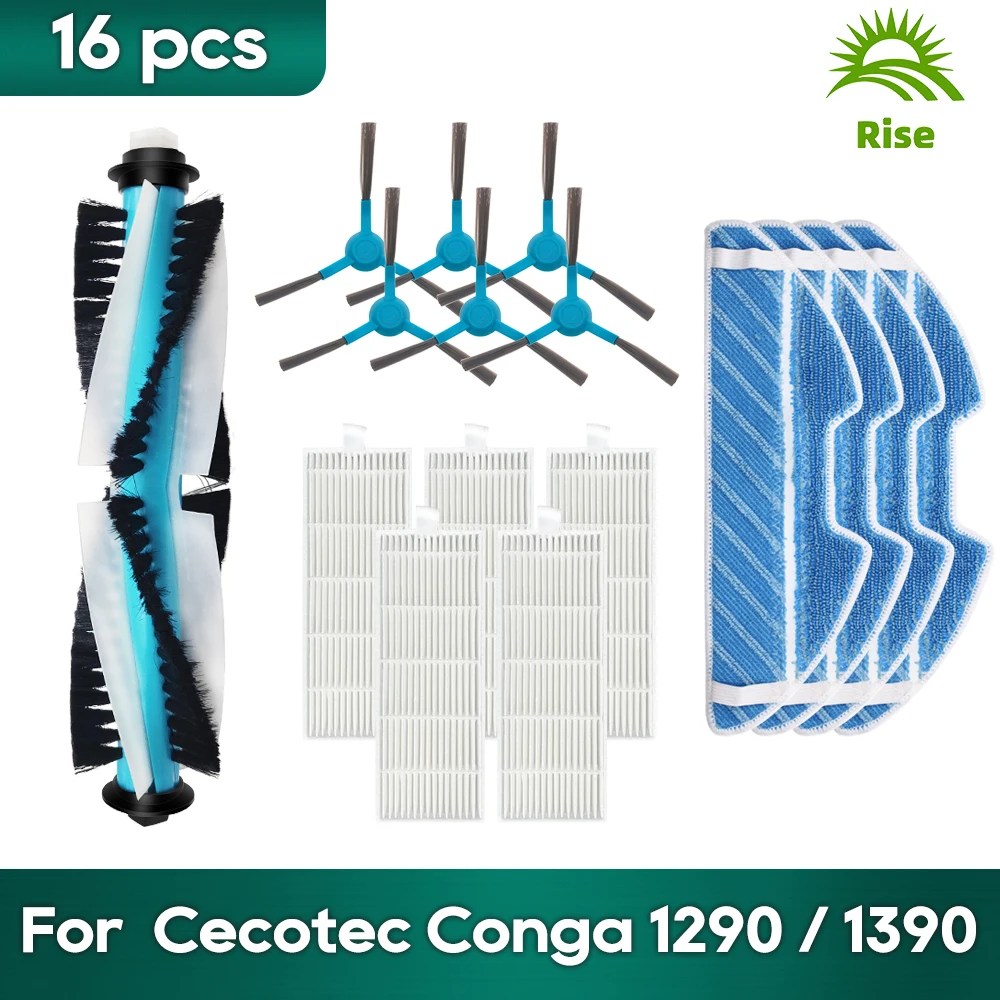 For Cecotec Conga 1290 / 1390 / 1590 Robot Vacuum Replacement Kit Spare Parts Accessories Roller Brush Rag Mop Cloth Hepa Filter