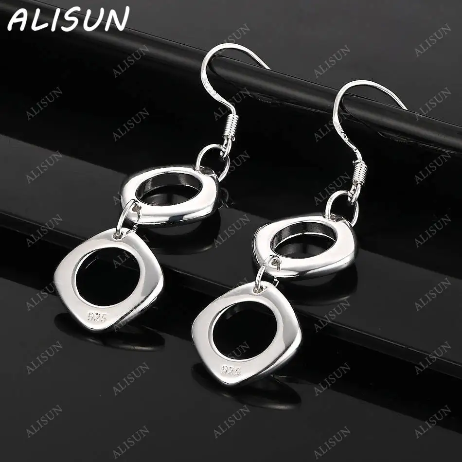 

ALISUN 925 Sterling Silver Square Earrings Drop Earrings For Women Fashion Jewelry Charm Grace Noble Wedding Accessories