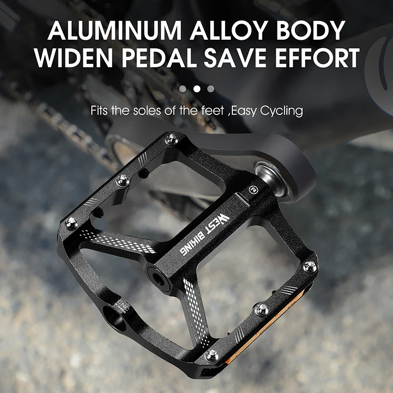 WEST BIKING Bicycle 3 Bearing Aluminum Alloy Pedals Lightweight Widen Anti-Slip MTB Road Bike Pedal Universal Bicycle Parts