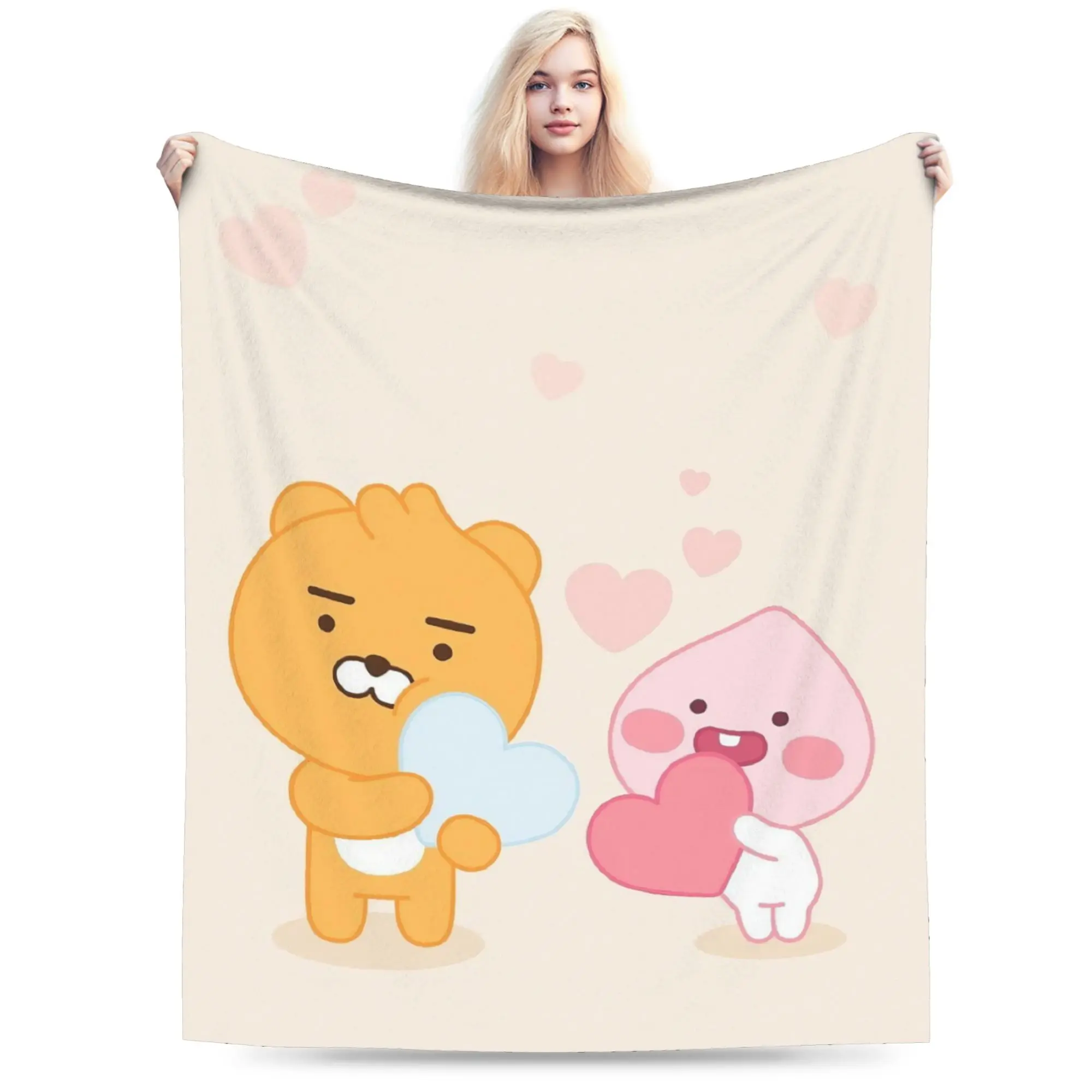 K-Kakaos Friends الكرتون الدببة ريان و Apeach رمي بطانية للأريكة غامض بطانية قطيفة متعددة الحجم المفرش لجميع المواسم