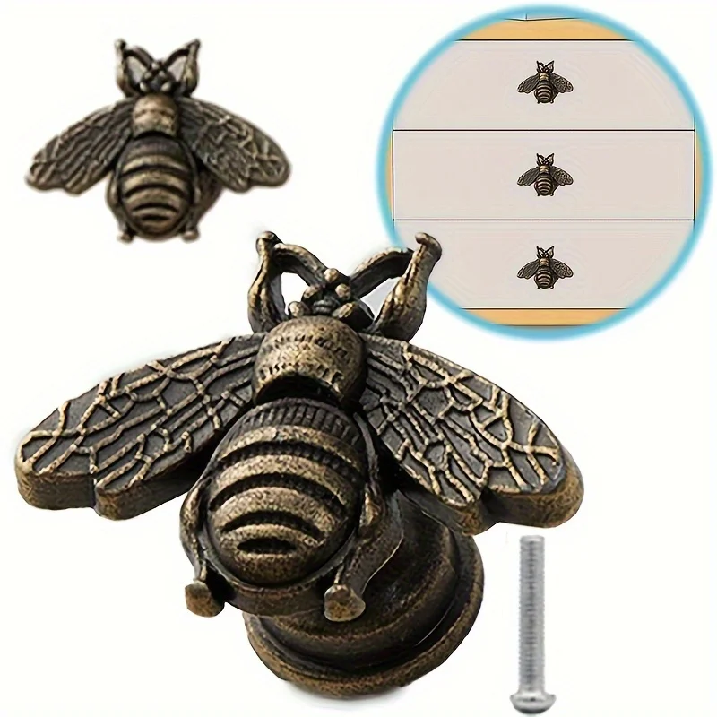 

3pcs Retro Insect Shape Drawer Handles For Furniture, Decorative Simple Knobs For Dresser Drawer Pull