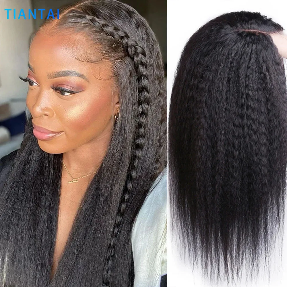 

HD 4x4 Kinky Straight Lace Front Wig Pre Plucked Yaki Brazilian 13x4 Lace Closure Human Hair Wig For Woman Natural Hairline