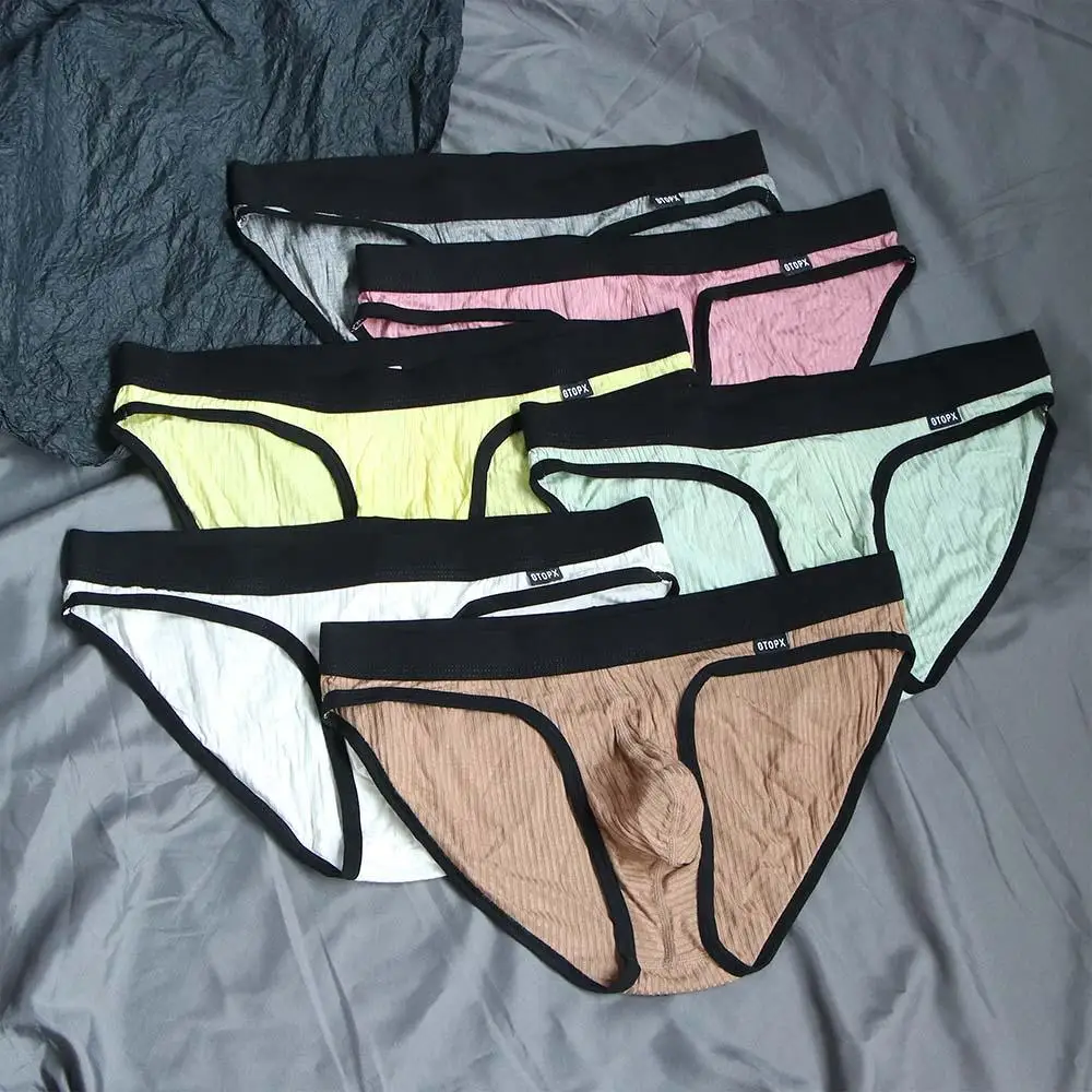 

Simple Comfortable Modal Underwear Low-waist Letter Men Thong Sexy Briefs Screw Thread Panties U Convex